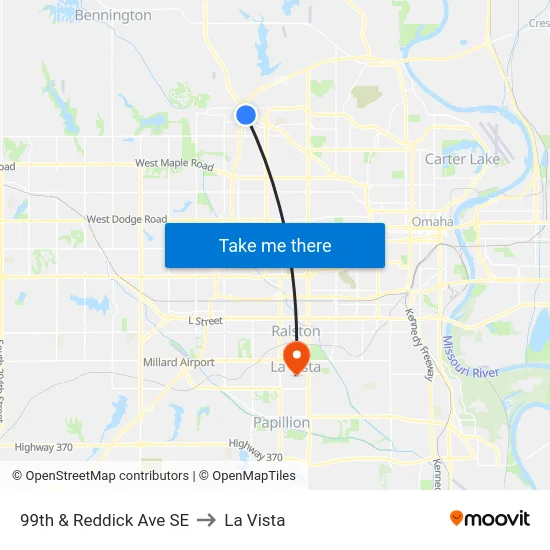 99th & Reddick Ave SE to La Vista map