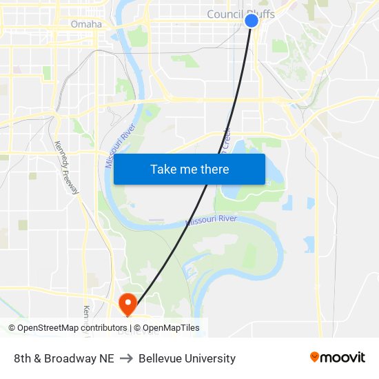 8th & Broadway NE to Bellevue University map