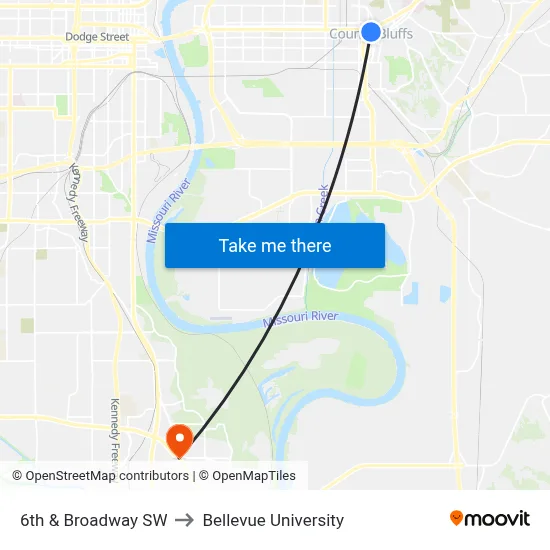 6th & Broadway SW to Bellevue University map
