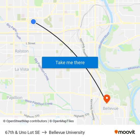 67th & Uno Lot SE to Bellevue University map