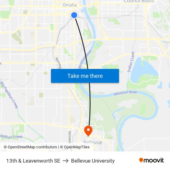 13th & Leavenworth SE to Bellevue University map