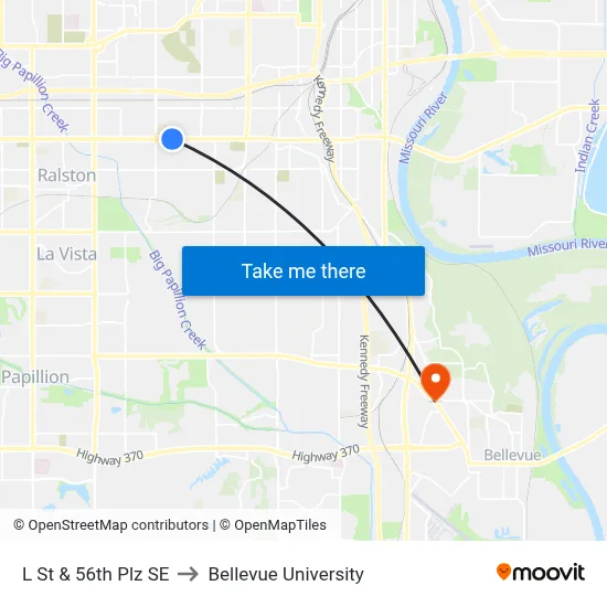 L St & 56th Plz SE to Bellevue University map