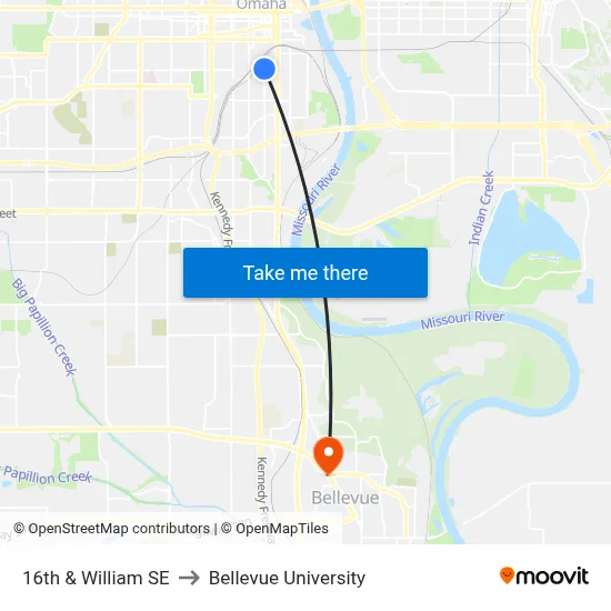 16th & William SE to Bellevue University map
