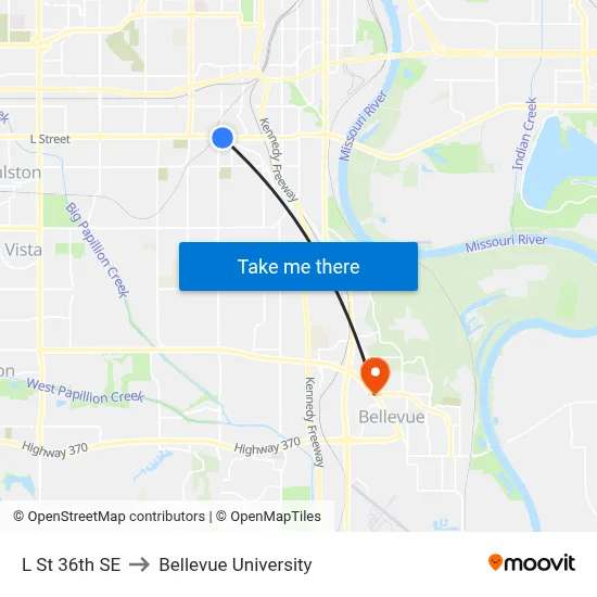 L St 36th SE to Bellevue University map