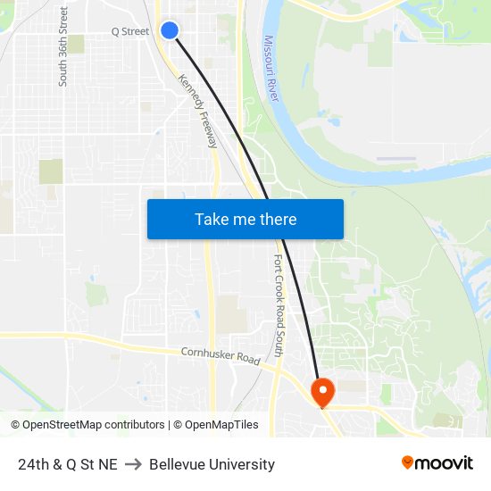 24th & Q St NE to Bellevue University map