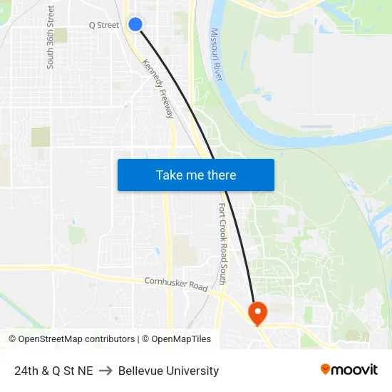 24th & Q St NE to Bellevue University map