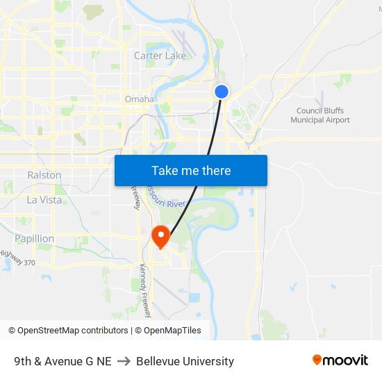 9th & Avenue G NE to Bellevue University map