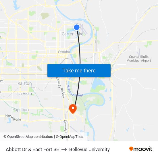 Abbott Dr & East Fort SE to Bellevue University map