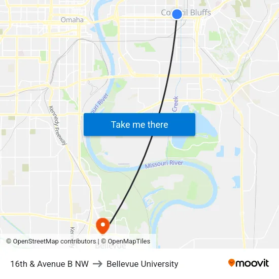 16th & Avenue B NW to Bellevue University map