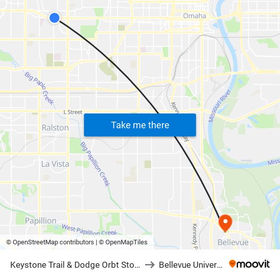 Keystone Trail & Dodge Orbt Stop SE to Bellevue University map