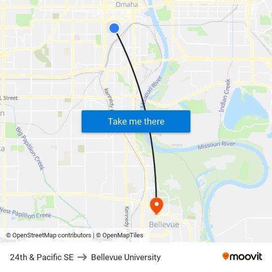 24th & Pacific SE to Bellevue University map