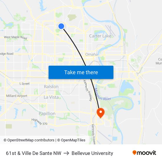 61st & Ville De Sante NW to Bellevue University map