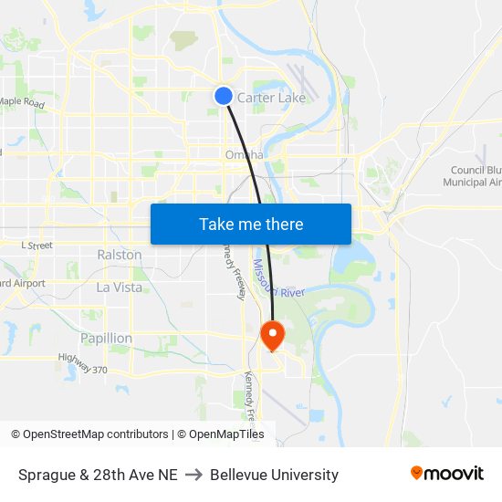 Sprague & 28th Ave NE to Bellevue University map