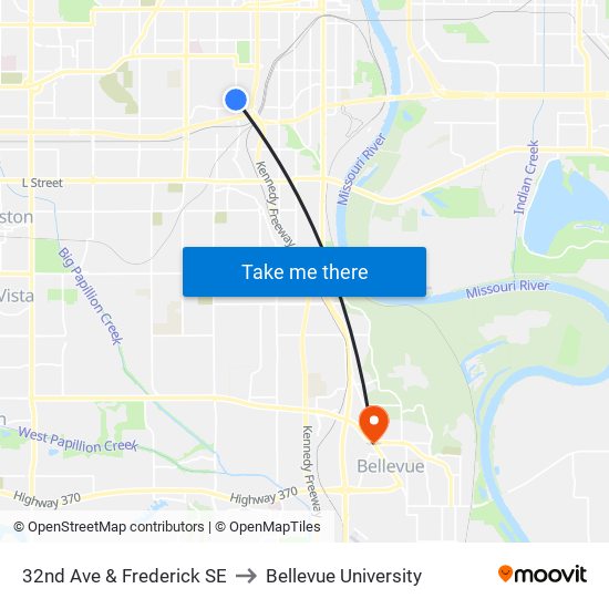 32nd Ave & Frederick SE to Bellevue University map