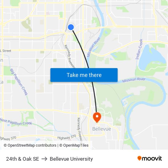 24th & Oak SE to Bellevue University map