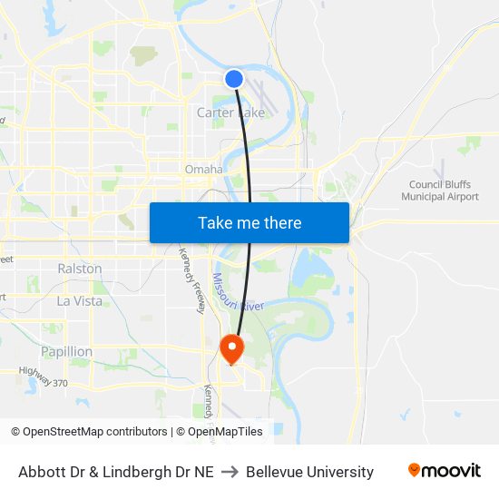 Abbott Dr & Lindbergh Dr NE to Bellevue University map