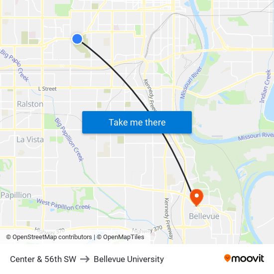 Center & 56th SW to Bellevue University map