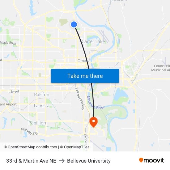 33rd & Martin Ave NE to Bellevue University map