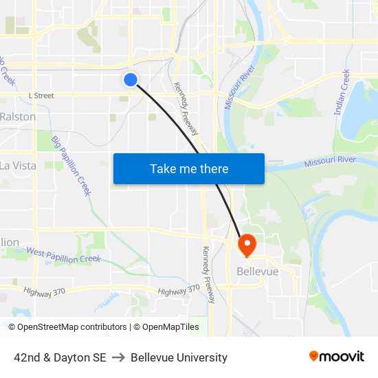 42nd & Dayton SE to Bellevue University map