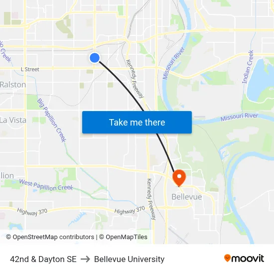 42nd & Dayton SE to Bellevue University map