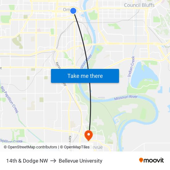 14th & Dodge NW to Bellevue University map