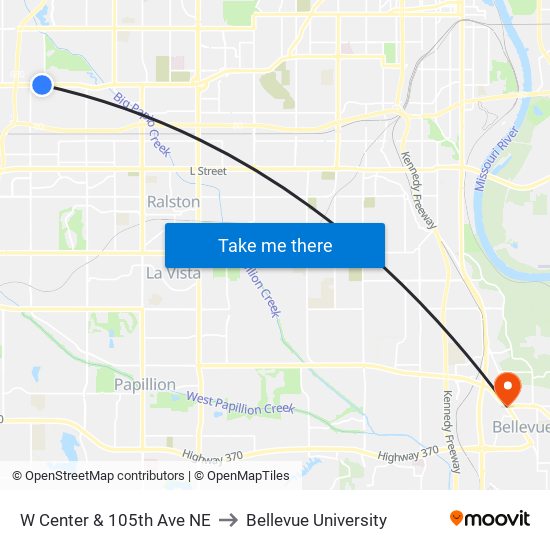 W Center & 105th Ave NE to Bellevue University map