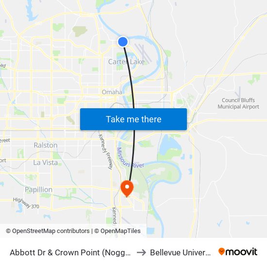 Abbott Dr & Crown Point (Nogg) NE to Bellevue University map