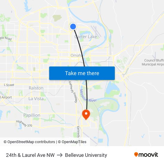 24th & Laurel Ave NW to Bellevue University map