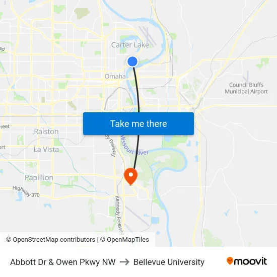 Abbott Dr & Owen Pkwy NW to Bellevue University map