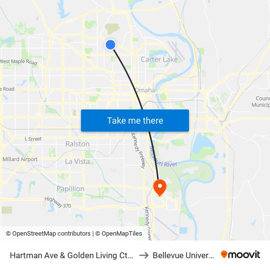 Hartman Ave & Golden Living Ctr MB to Bellevue University map