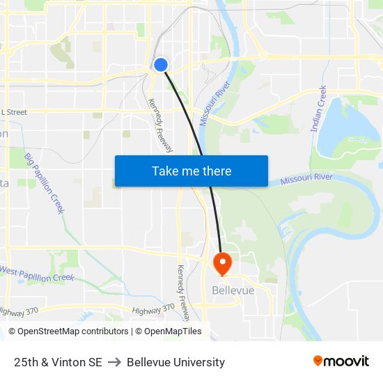 25th & Vinton SE to Bellevue University map