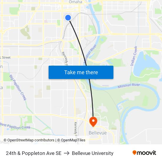 24th & Poppleton Ave SE to Bellevue University map