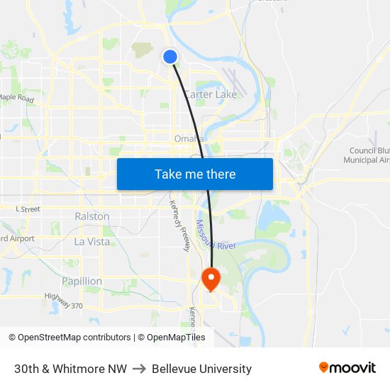 30th & Whitmore NW to Bellevue University map