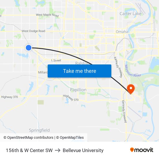 156th & W Center SW to Bellevue University map