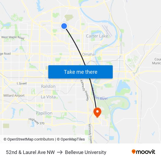 52nd & Laurel Ave NW to Bellevue University map