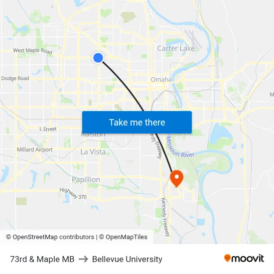 73rd & Maple MB to Bellevue University map