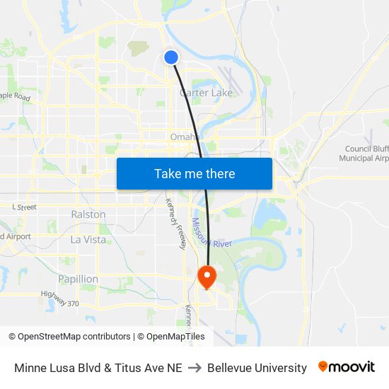 Minne Lusa Blvd & Titus Ave NE to Bellevue University map