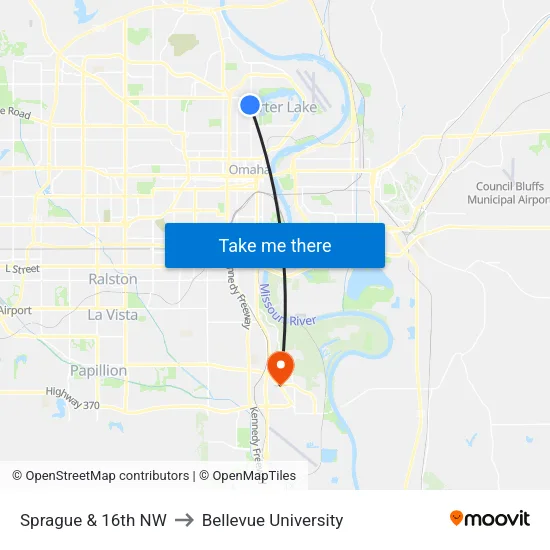 Sprague & 16th NW to Bellevue University map