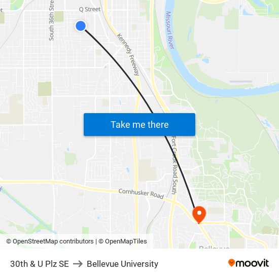 30th & U Plz SE to Bellevue University map