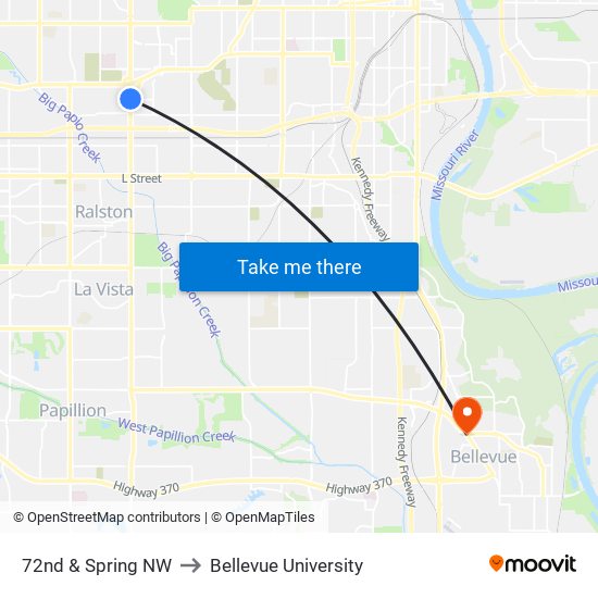 72nd & Spring NW to Bellevue University map