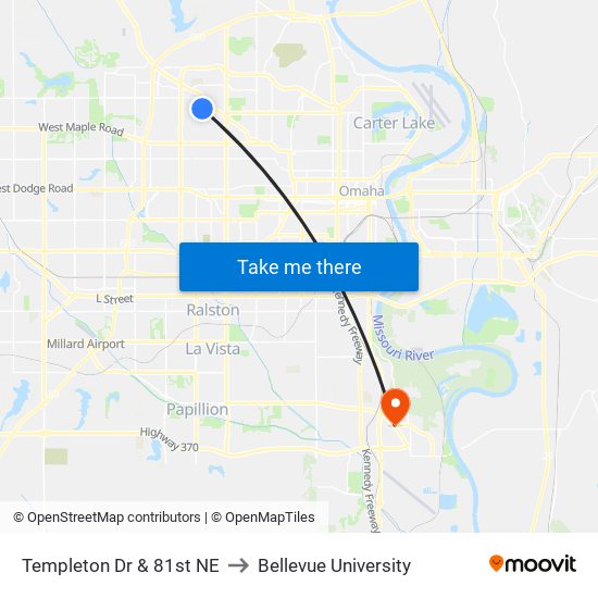 Templeton Dr & 81st NE to Bellevue University map