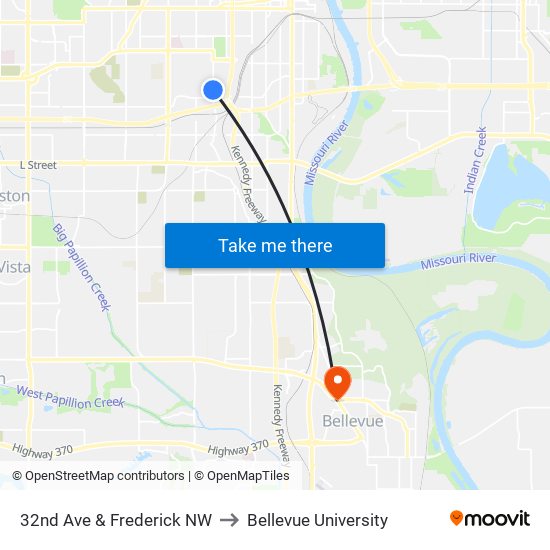 32nd Ave & Frederick NW to Bellevue University map