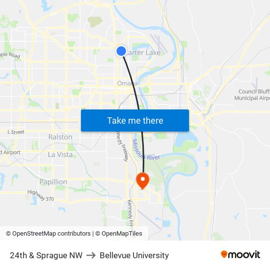 24th & Sprague NW to Bellevue University map