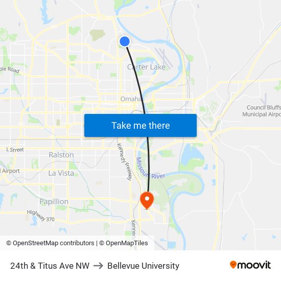 24th & Titus Ave NW to Bellevue University map