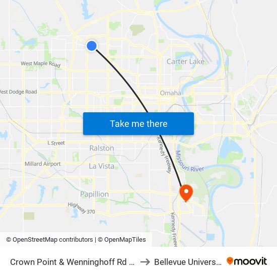 Crown Point & Wenninghoff Rd SW to Bellevue University map