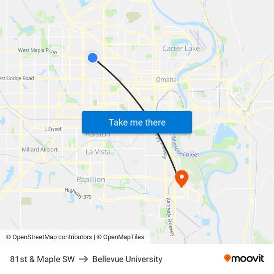 81st & Maple SW to Bellevue University map