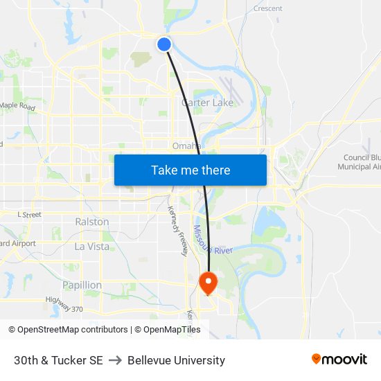 30th & Tucker SE to Bellevue University map