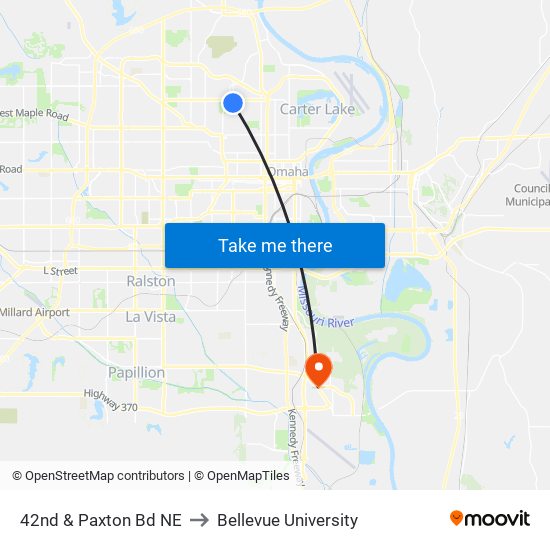 42nd & Paxton Bd NE to Bellevue University map