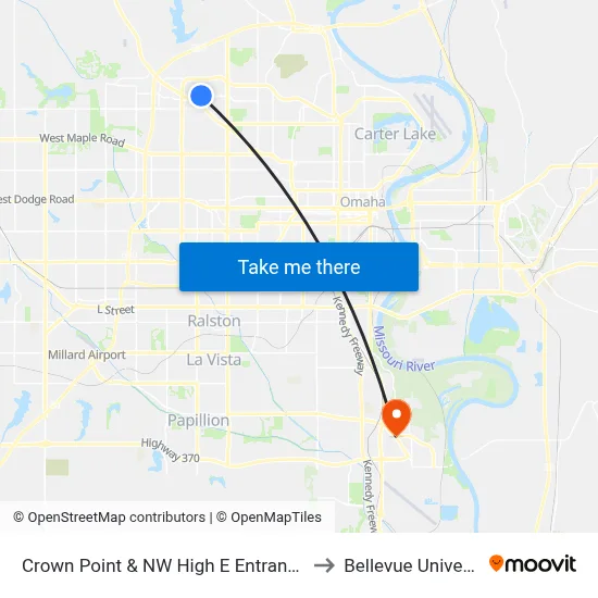 Crown Point & NW High E Entrance NW to Bellevue University map