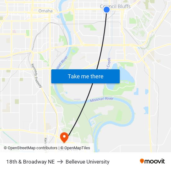 18th & Broadway NE to Bellevue University map